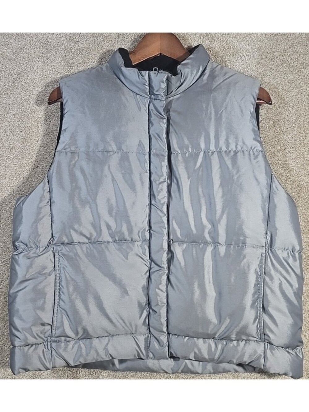 Gap Down Filled Full Zip Puffer Vest Fleece Lined Outdoor Gorpcore Gray Women L